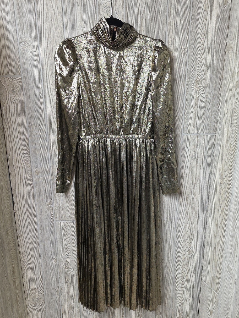 Emily McCarthy Tessa Dress Gold and Black Metallic Midi Dress Womens Size Small